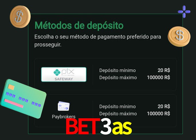 O cassino bet3as oferece uma grande variedade de métodos de pagamento